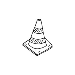 Traffic cone vector hand-drawn doodle sketch black outline icon element.