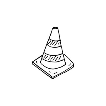 recommend clip art: Traffic cone vector hand-drawn doodle sketch black outline icon element.