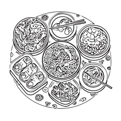food, chinese, asian, background, restaurant, cooking, meal, design, cuisine, delicious, gourmet, dinner, dish, asia, plate, tasty, noodle, yellow, lunch, thai, traditional, vector, vegetable, table, 