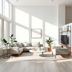 Modern luxury apartment interior in minimal scandinavian style