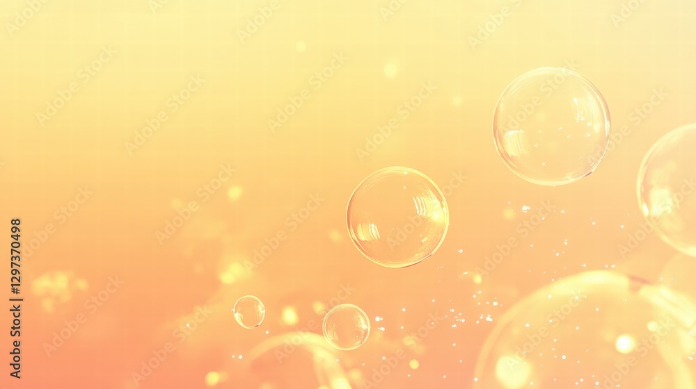 Poster Bubbles rise gently against a soft orange background creating a dreamy and tranquil atmosphere in a surreal setting. Generative AI