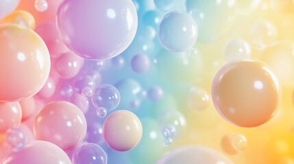 Rainbow gradient background with helium balloons, colorful party celebration theme generative ai
