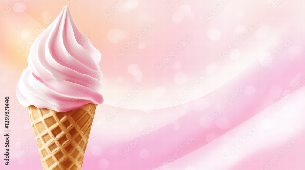 Poster delicious swirl of soft serve ice cream in a waffle cone against a pastel background at a summer fes