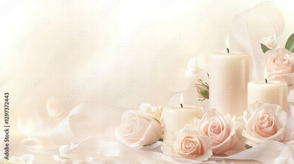 Poster candles and roses create a serene atmosphere for a tranquil setting in soft light. generative ai