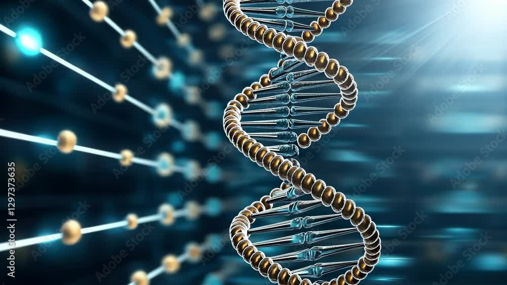 Poster glowing 3d dna double helix structure molecular science exploration of genetics