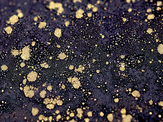 Close-up image of a dark surface with gold glitter and texture.