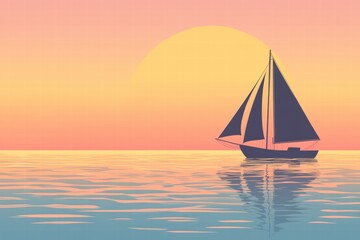 Fototapeta premium Sailboat gliding across calm waters at sunset with vibrant colors in the sky. Generative AI
