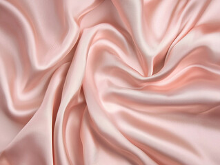 Close-up of draped pink silk fabric with soft folds and luxurious texture.