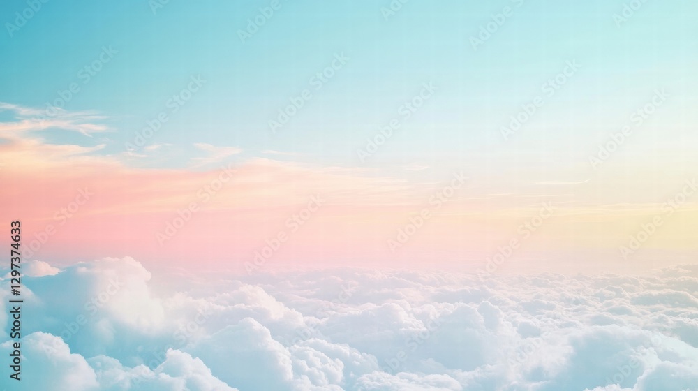 Aufkleber Vast expanse of soft clouds under a pastel sky at sunset, creating a serene and dreamy atmosphere above the horizon. Generative AI