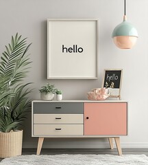 Modern Mid-Century Home Decor with 'Hello' Sign