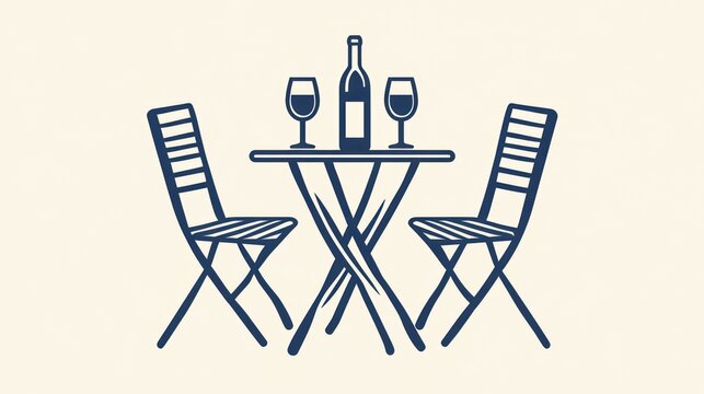 blue table setting with wine bottle and glasses clip art preview