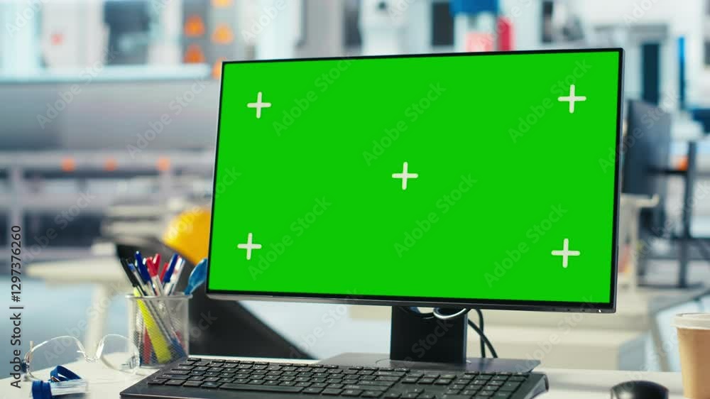 Poster isolated screen pc display used to adjust photovoltaics factory system parameters. mockup computer m