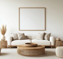 Modern Beige Living Room with Empty Frame