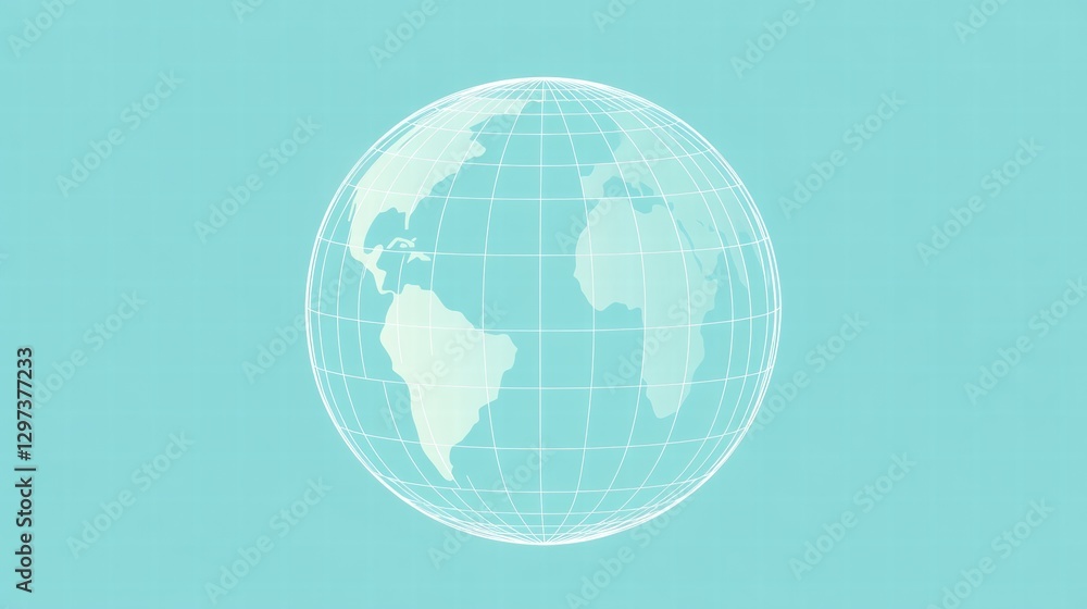 Leinwandbilder Global map illustration showing continents with a light grid overlay on a teal background. Generative AI