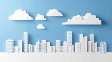 Fototapeta premium Paper Cut Cityscape Clouds Background