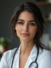 Confident young female Egyptian doctor wearing a stethoscope