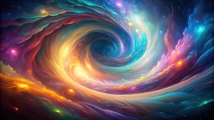 Fototapeta premium Ethereal vortex of iridescent hues swirling across a dark canvas, radiating an otherworldly glow