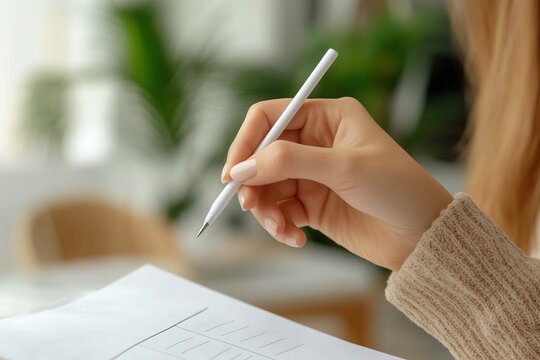 Woman filling out questionnaire form with pen