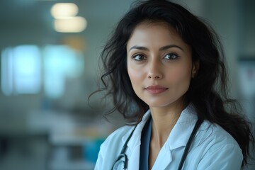 Confident Indian female doctor posing in hospital setting