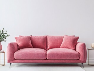 Fototapeta premium Pink Sofa in a Minimalist Living Room with White Background 