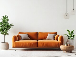 Modern Orange Sofa with Decor in a 3D Rendered Living Room
