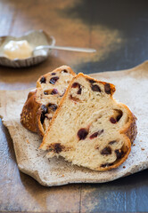 Sweet challah bread with chocolate and cranberries