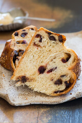 Sweet challah bread with chocolate and cranberries