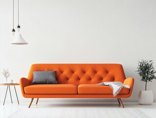 Stylish 3D render of an orange sofa 