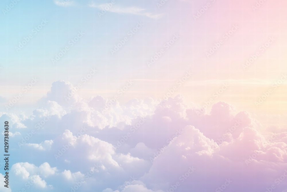 Aufkleber Soft pastel clouds at dawn create a serene and tranquil sky over the horizon. Generative AI