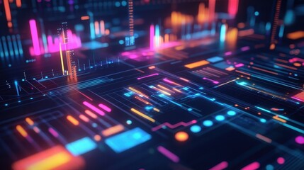 Marketing analysis with digital charts and graphs flat design front view technology theme animation vivid.
