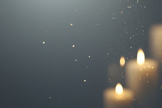 Glowing candles, dark background, light particles, peaceful scene, remembrance