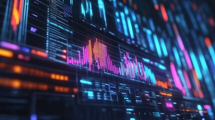 Obraz premium Marketing analysis with digital charts and graphs flat design front view technology theme animation vivid.