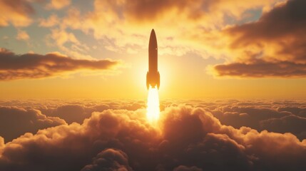 Fototapeta premium A dramatic night launch, the flames illuminating the sky, showcasing determination and resilience.