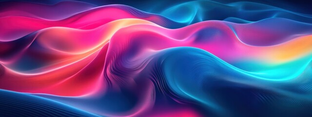 Fototapeta premium Abstract Vibrant Waves Digital Art: A Symphony of Pink, Blue, and Orange Hues