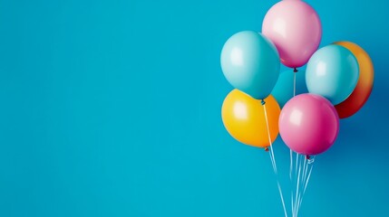 Vibrant blue background with colorful balloons. generative ai