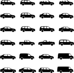 Car icon set. Set of black and white car icons. EPS 10 version.