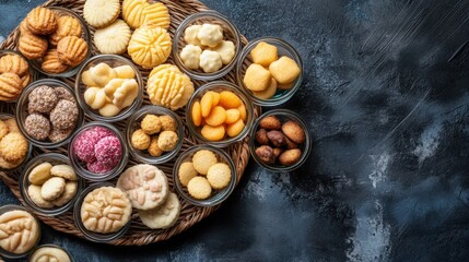 Traditional Malay Cookies and Tarts Displayed in Glass Jars