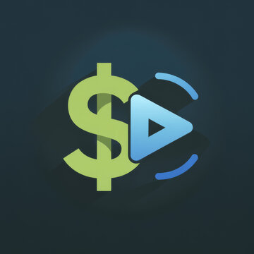 Dollar sign with play symbol for online monetization