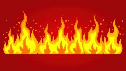 A flammable sign with bright yellow and orange flames on a red background.