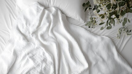 White Bed Linen Top View / 白いベッドリネンの俯瞰