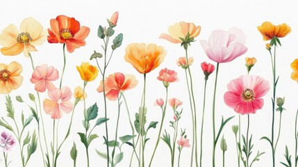 Fototapeta premium Vibrant watercolor botanical flower illustrations