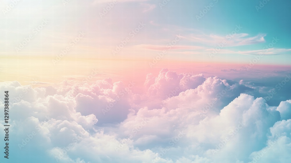 Poster Vibrant clouds illuminated by soft sunlight create a serene atmosphere at dawn. Generative AI