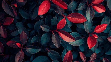 A striking overhead view of vibrant red and green leaves