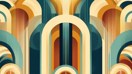 Vector abstract art deco luxury pattern, golden vintage artistic background with geometric shapes, archs and swirls. Linear retro ornament, gatsby card.
