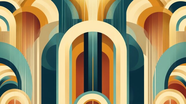 Vector abstract art deco luxury pattern, golden vintage artistic background with geometric shapes, archs and swirls. Linear retro ornament, gatsby card. - Powered by Adobe