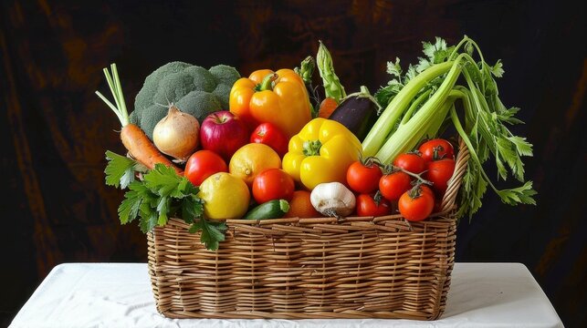 A basket overflowing with fresh produce. AI.