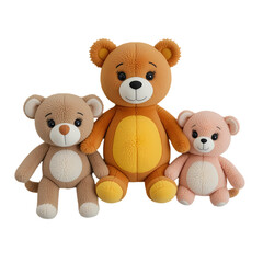 Adorable Crochet Teddy Bear Family isolated on transparent background