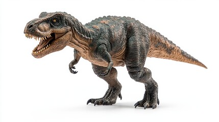 Realistic tyrannosaurus rex replica on white background
