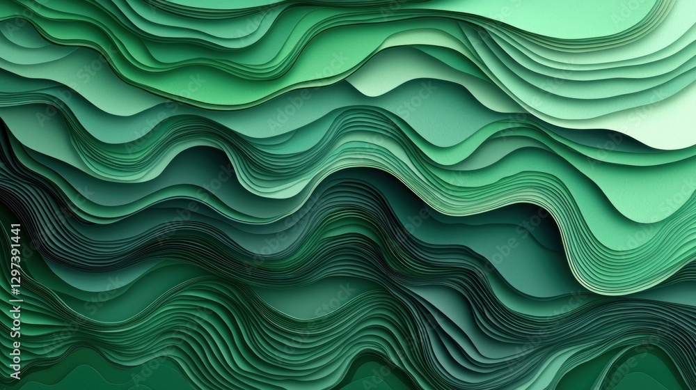 Poster abstract green wave pattern with layered paper texture design