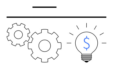 Two gears beside a light bulb containing a dollar sign, symbolizing the integration of ingenuity and financial growth. Ideal for innovation, business solutions, finance, technology, creativity